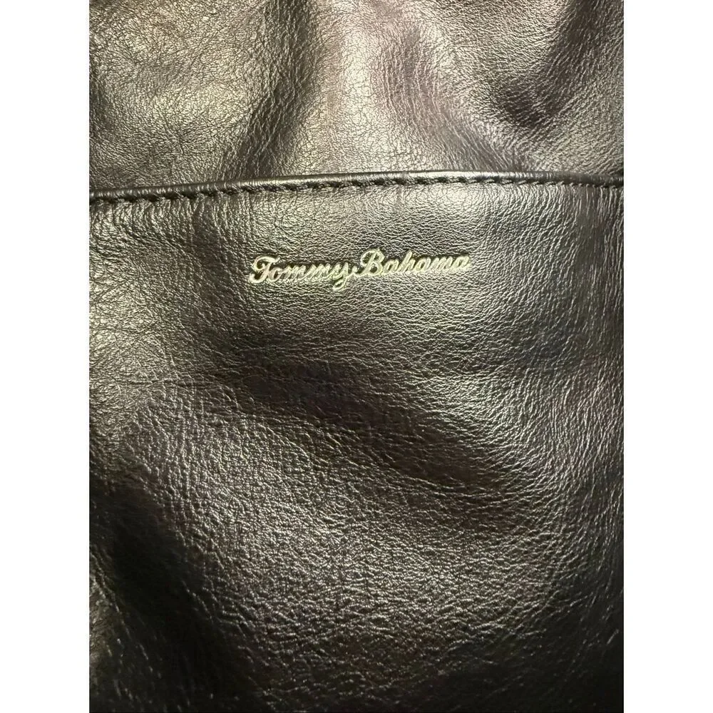 Tommy Bahama Women's Lido Key 100% Leather Shoulder Tote Handbag Black
